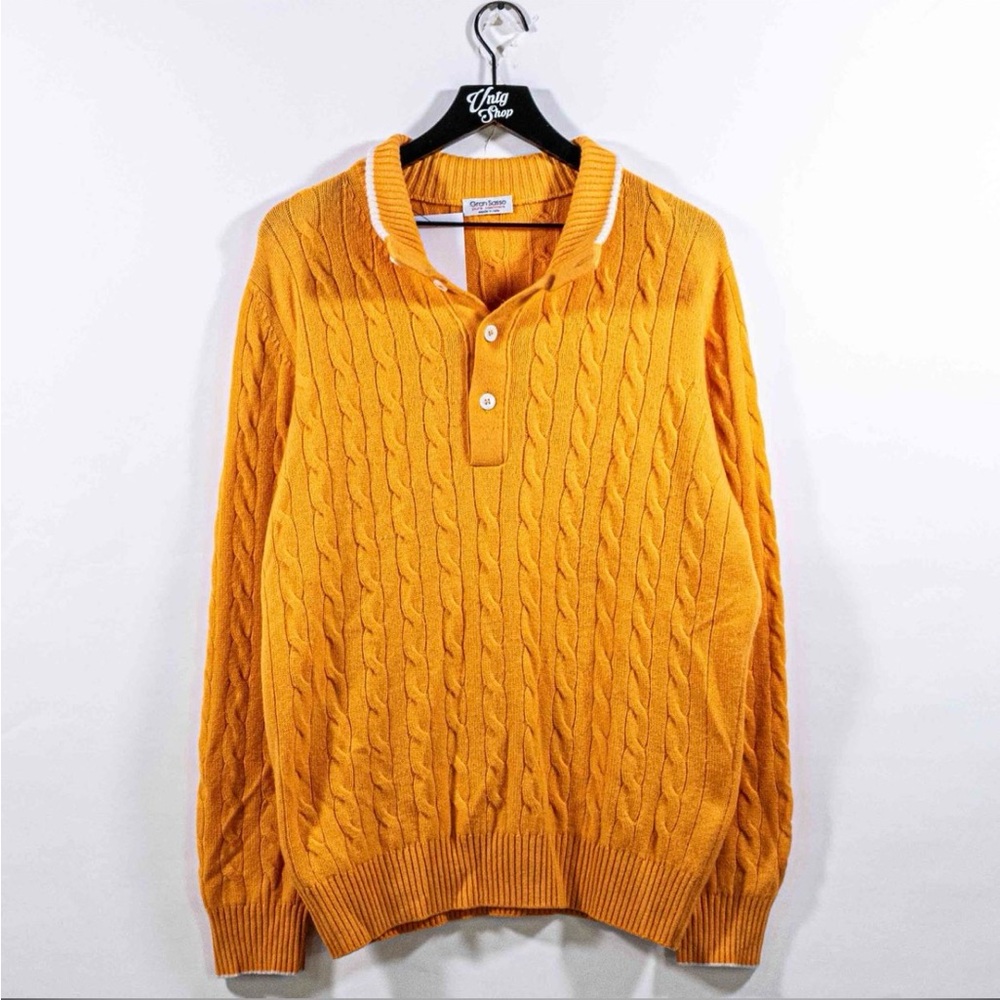 Gran Sasso Pure Cashmere Cable Knit Collared Sweater Italy